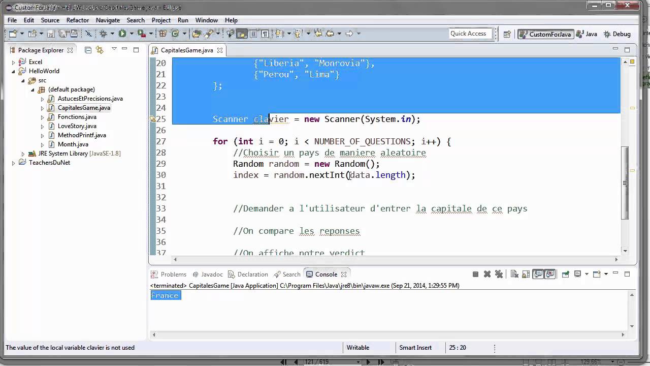 PROGRAMMER EN JAVA (Débutant) - 78 - Jeu de capitales