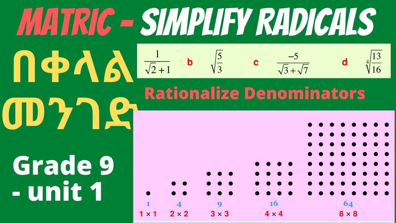 Rationalize Denominators | Radicals | How to Simplify |  | Grade 9 | Unit 1