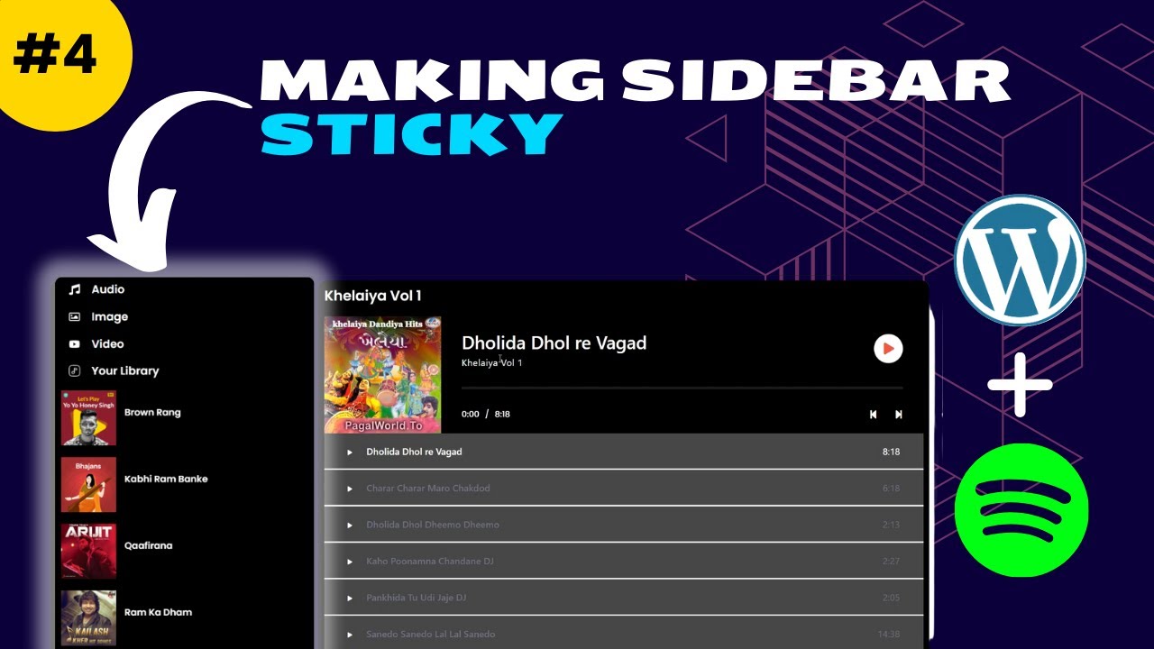 Making The Sidebar Sticky in my SPOTIFY Inspired WordPress Multimedia Website | #4
