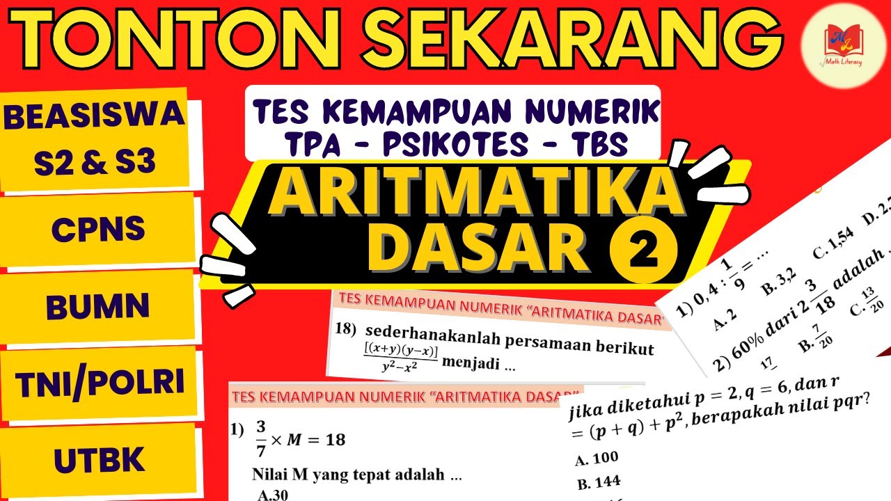 Soal TPA: Aritmatika dasar part  2 - (CPNS, UTBK, BEASISWA S2 S3)- TBS-PSIKOTES #psikotes #tpa