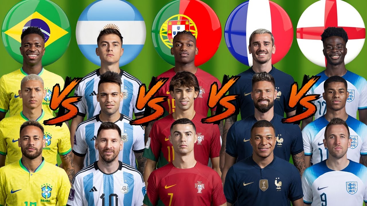 Brazil 🆚 Argentina 🆚 Portugal 🆚 France 🆚 England 🔥 5 National Team Comparisons 💪