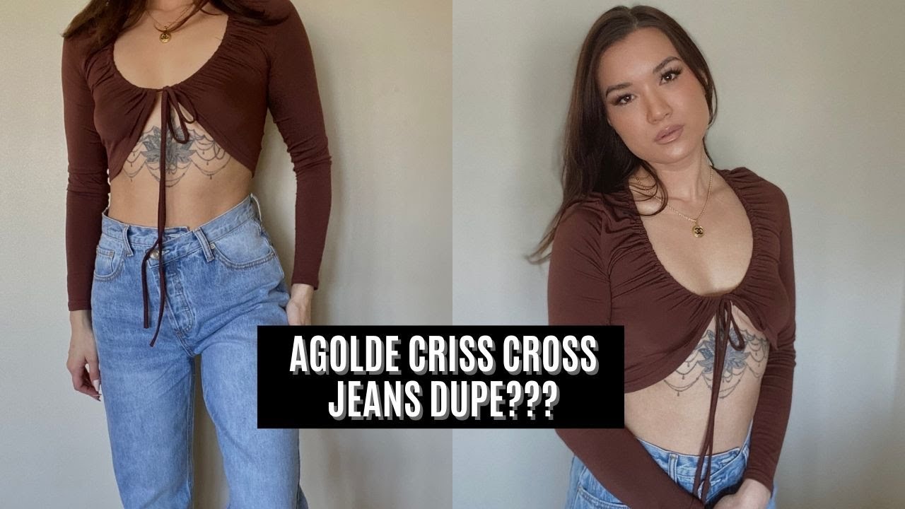 AGOLDE CRISS CROSS JEANS DUPE | PRINCESS POLLY HOLLY ASYMMETRIC STRAIGHT LEG JEAN *try on + review*