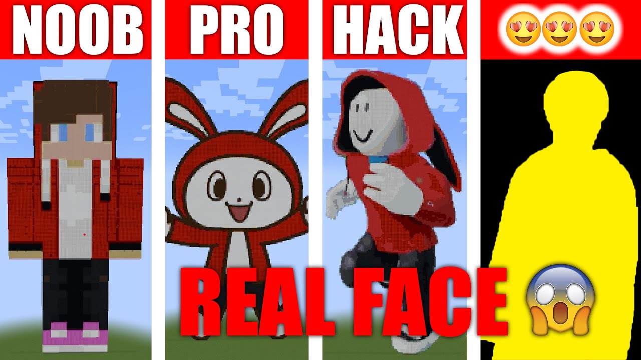 JJ REAL FACE NOOB vs PRO vs HACKER MINECRAFT Pixel Art jj Zenichi