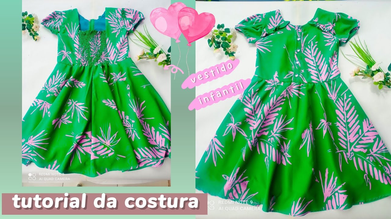 Vestido infantil saia godê e lastex nas costas e um lindo detalhe de babado na frente. #costura 