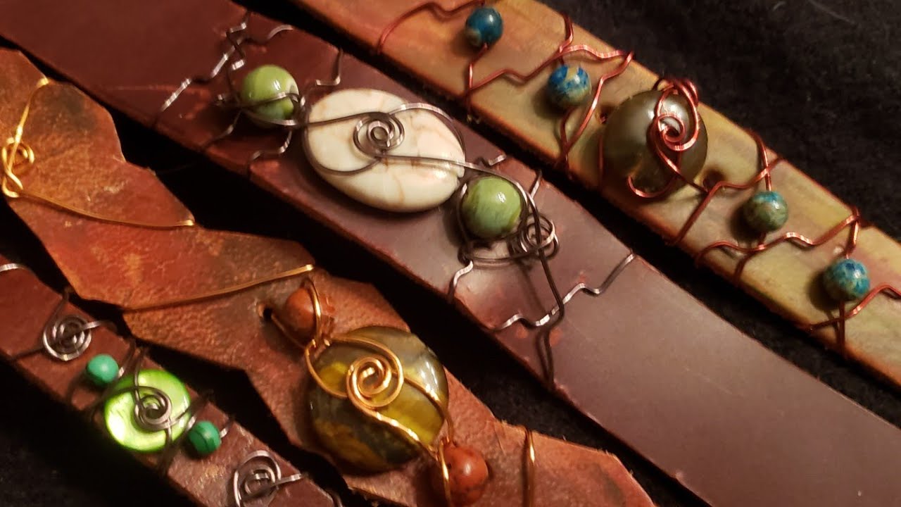 Leather Stone  Wire Wrapped Bracelets - Eps 223