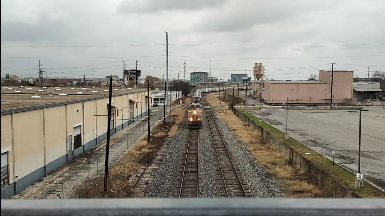 UP Grain Train Passes Under Hays Street Bridge North Cherry Street San Antonio Texas