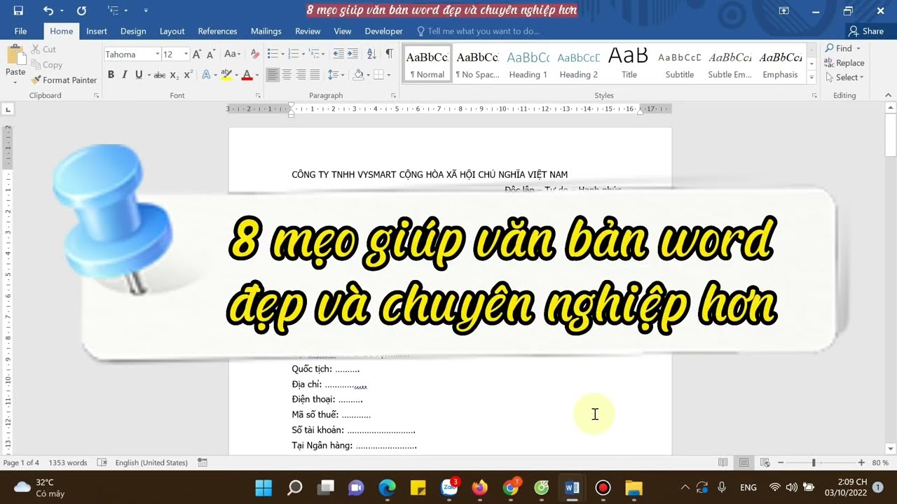 8 mẹo giúp văn bản word của bạn đẹp và chuyên nghiệp hơn