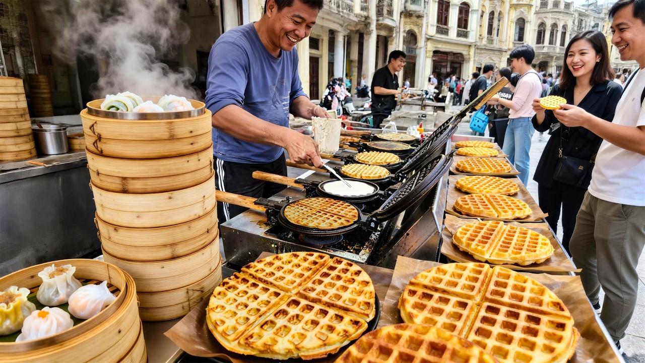 中國廣東臺山本地人最愛美食街：臺山獨有的爐底糍必吃！廣式茶點新鮮出爐正熱乎，花式創意糖葫蘆真誘人，從白天到黑夜，沉浸式僑鄉愜意日常