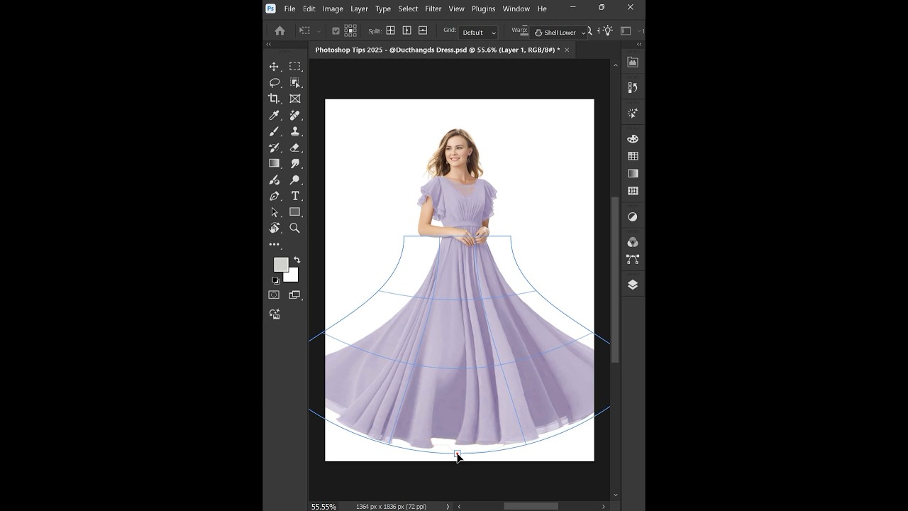 Photoshop 2025 - Tips to create Flared Skirt effect with Warp Tool #ducthangds