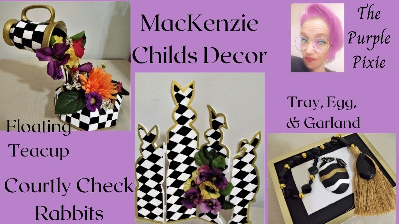 DIY CHEAP BUT BEAUTIFUL MACKENZIE CHILDS DECOR/COURTLY CHECK BUNNIES/ FLOATING TEACUP/TRAY/GARLAND