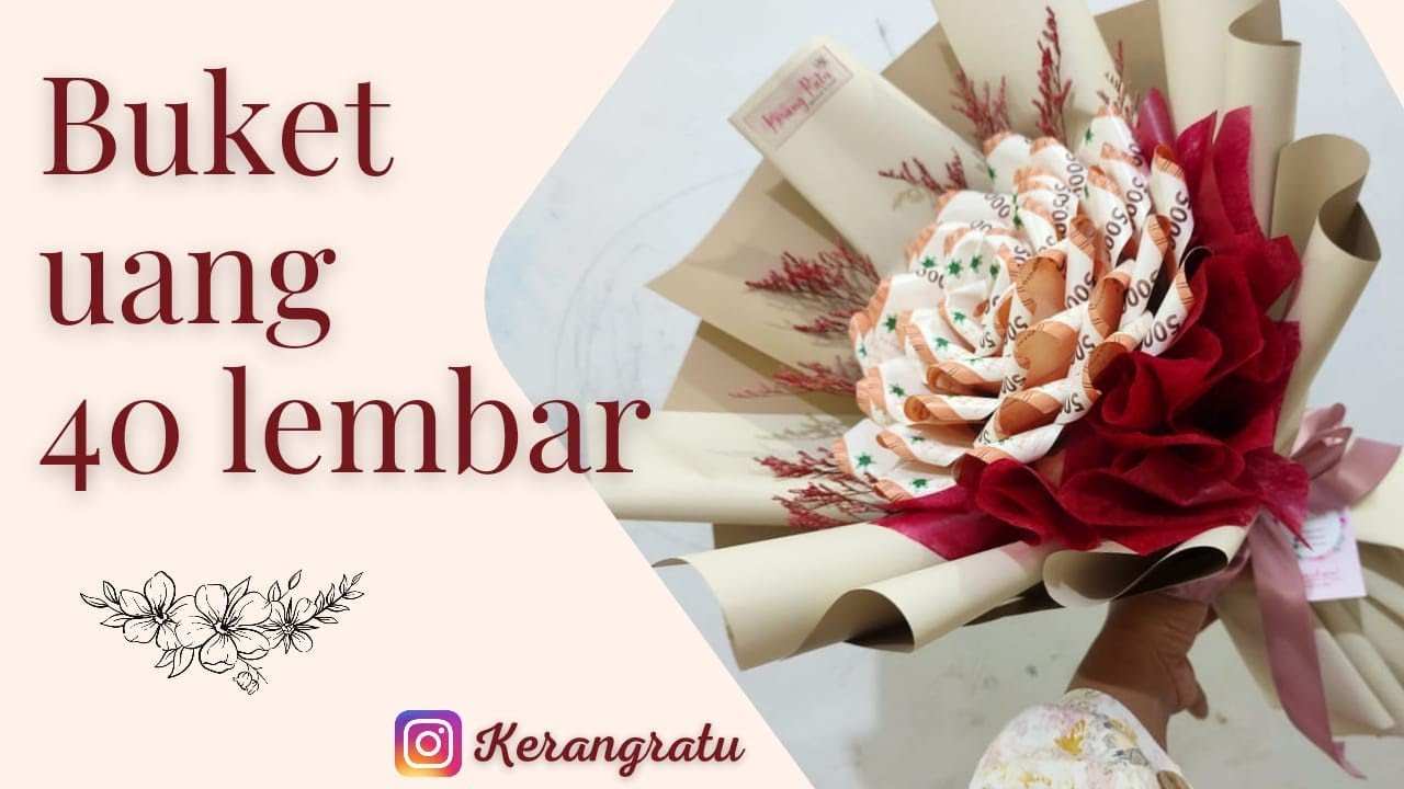 Buket uang bentuk bunga warna milky maroon / buket uang 40 lembar