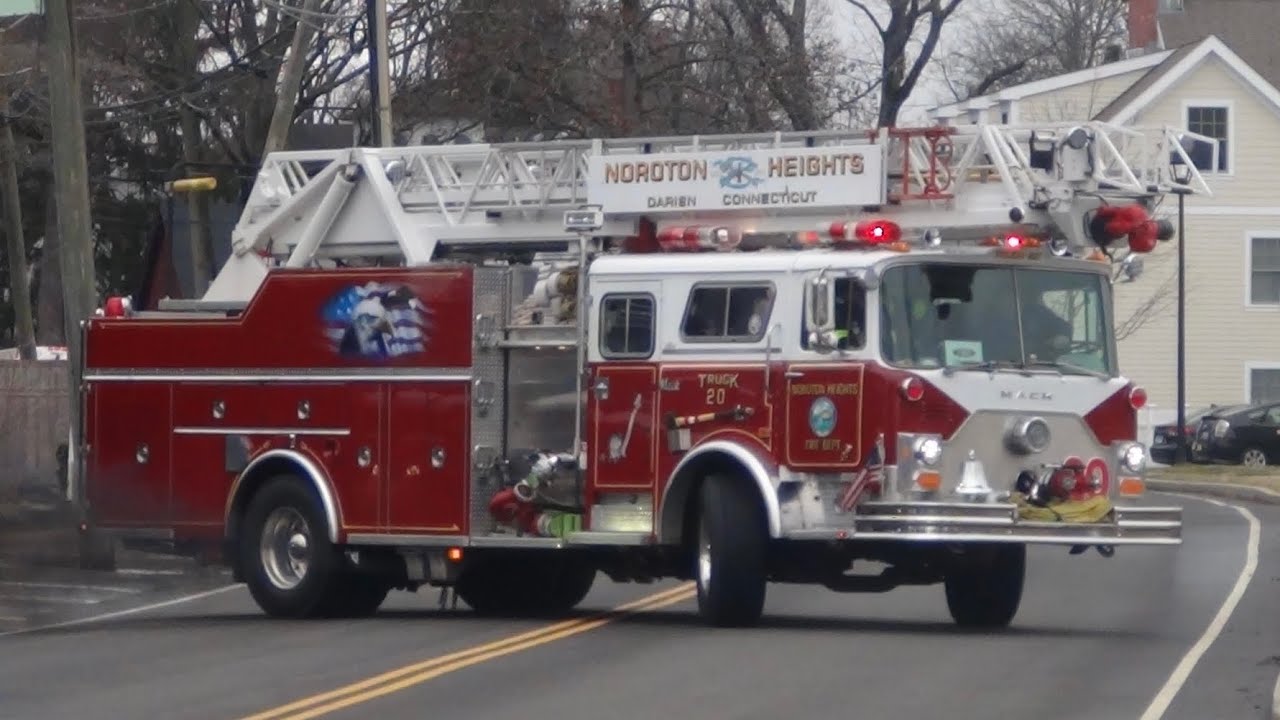 [1988 Mack CF] Noroton Heights, CT Squad 21 and Ladder 20 Responding