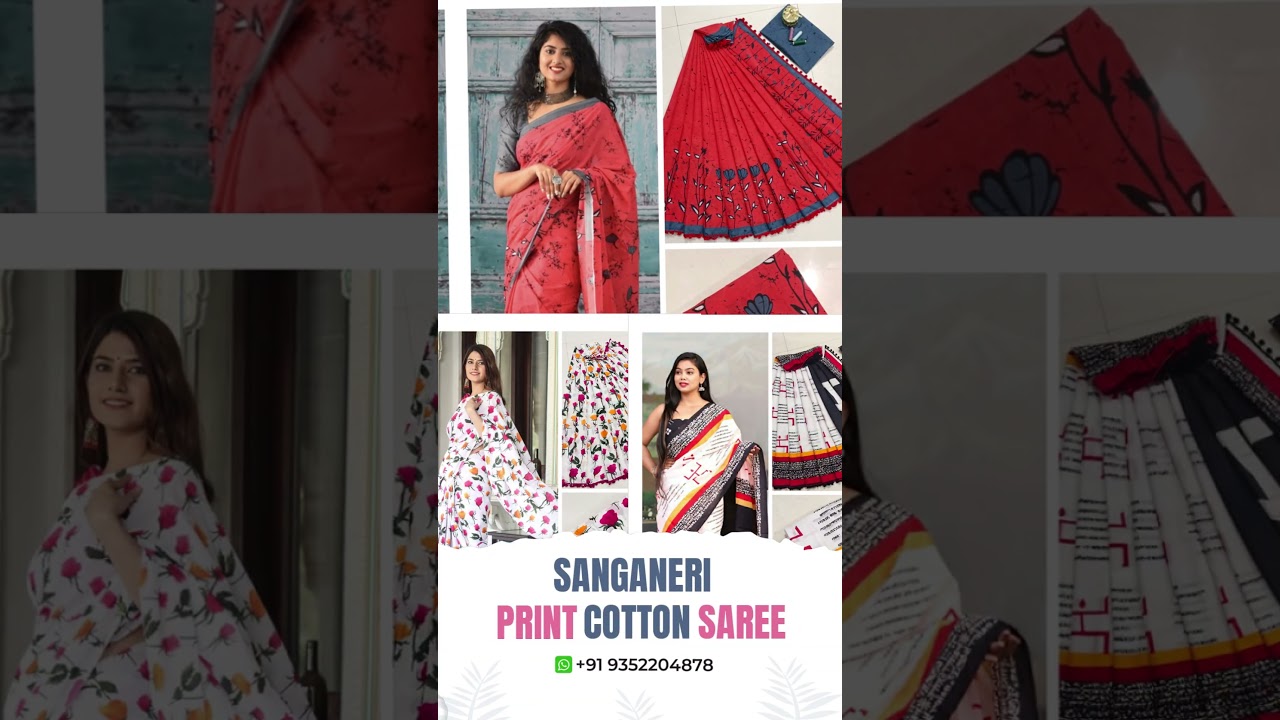 Embrace the charm of Rajasthan with our exquisite Sanganeri print cotton sarees #SanganeriPrint