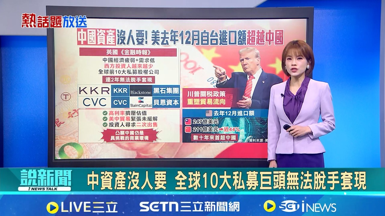 【＃熱話題放送】中資產沒人要 全球10大私募巨頭無法脫手套現 AI熱潮助攻 美去年12月自台進口額247億美元 21歲男