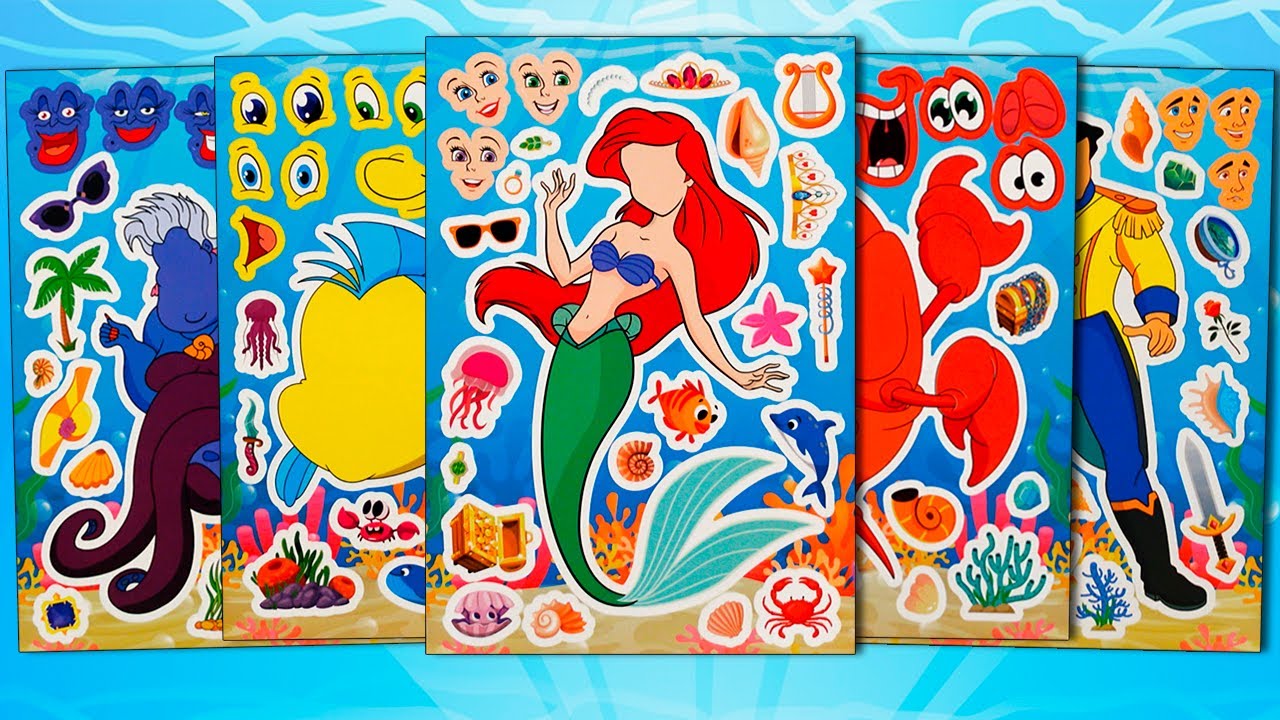 THE LITTLE MERMAID STICKER BOOK MAKEOVER | ARIEL, FLOUNDER, SEBASTIAN FUNNY STICKER ACTIVITY