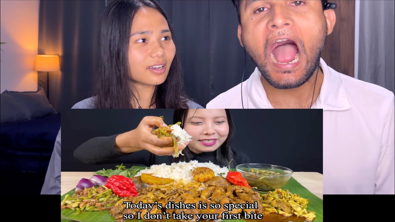 Chabda Ngaojei - PINE LEAVES MUSHROOM with CHICKEN SKIN MUKBANG - James & Hasina Reaction