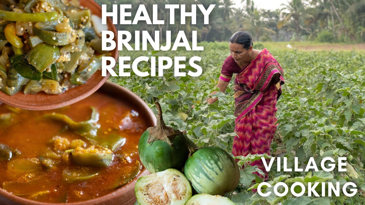 Grandma Making Healthy Village Style Brinjal Curry with White Baingan - Mattu Gulla Curry Recipe