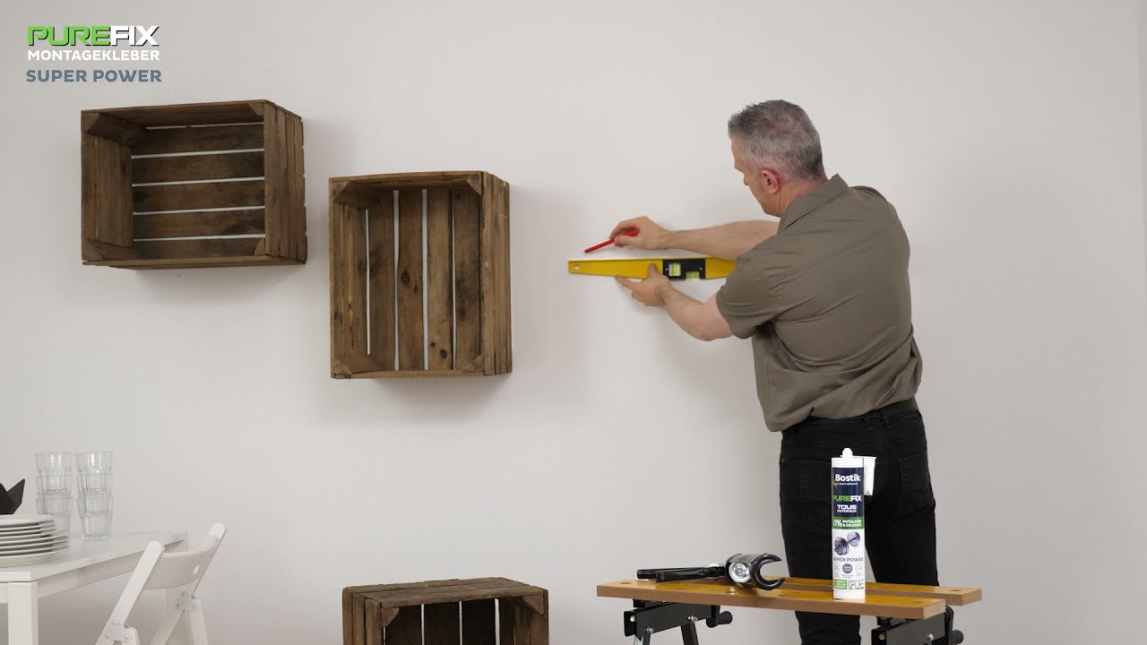 Bostik PUREFIX Montageklebstoff SUPER POWER. K&uuml;chenregal an der Wand befestigen ohne Bohren.