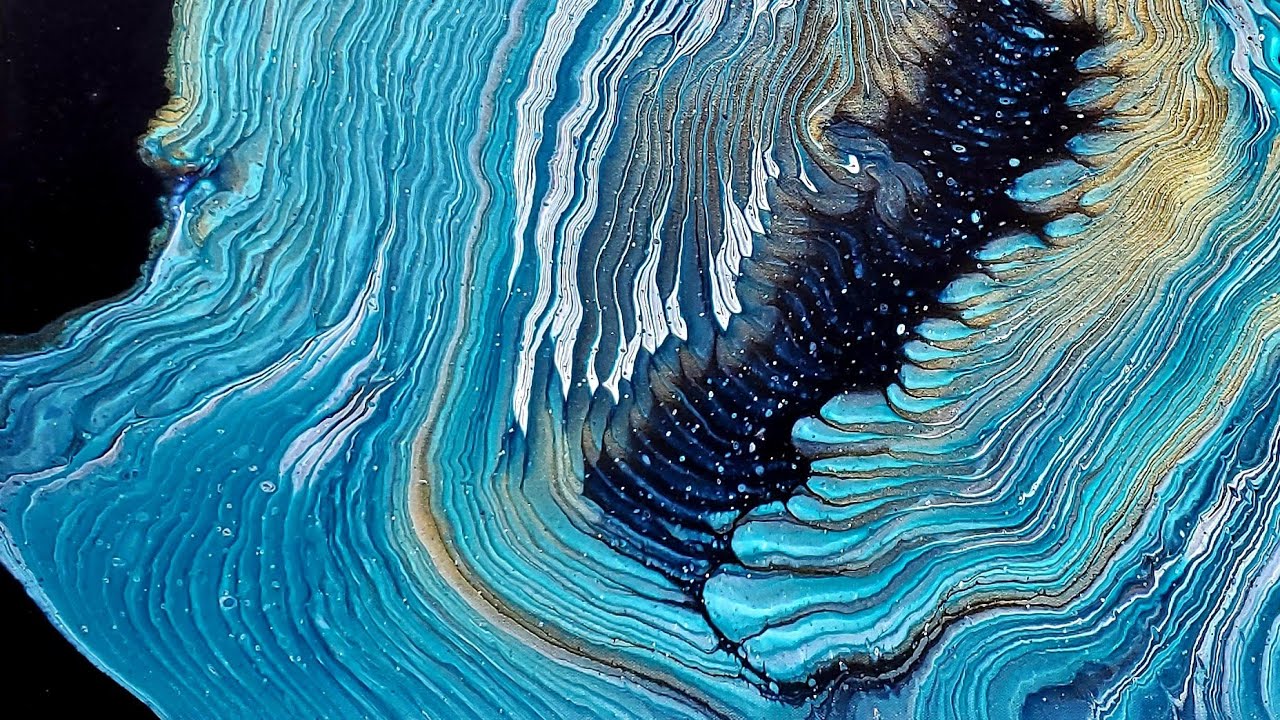Aquarius: God of Rain! Incredible Angel Wing Pour in Turquoise and 24K Gold! 24x30  Acrylic Pour