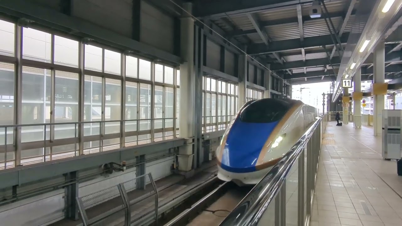 2026年3月14日北陸新幹線金沢(駅)14·11番のりば下り金沢着(各)到着→停車E7系F編成運行 14番のりばF32編成557Eはくたか557号 11番のりばF40編成8527Eかがやき527号