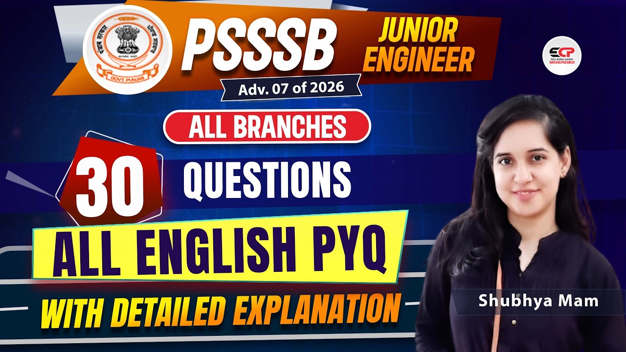 30 Qs English, All PSSSB JE (All Branches) PYQ with detailed explanation 2026
