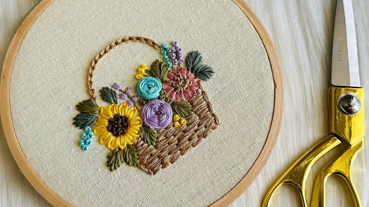 Very Easy Embroidery Flower Basket Design For Beginners 🥰 Hand Embroidery Tutorial by Gossamer