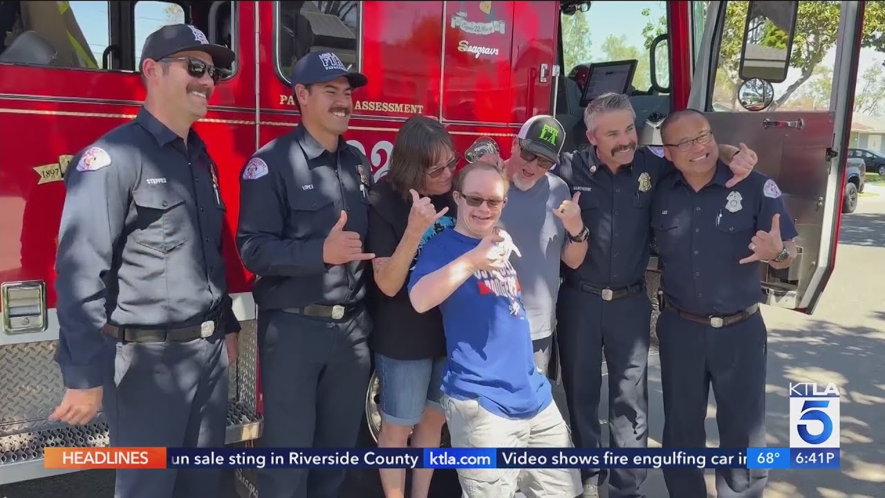 SoCal man celebrates birthday cards from strangers, receives special visit from Long Beach firefight