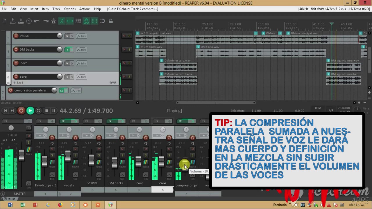 (9/10)APRENDE REAPER - Ejemplo de mezcla (Pista + Voz)