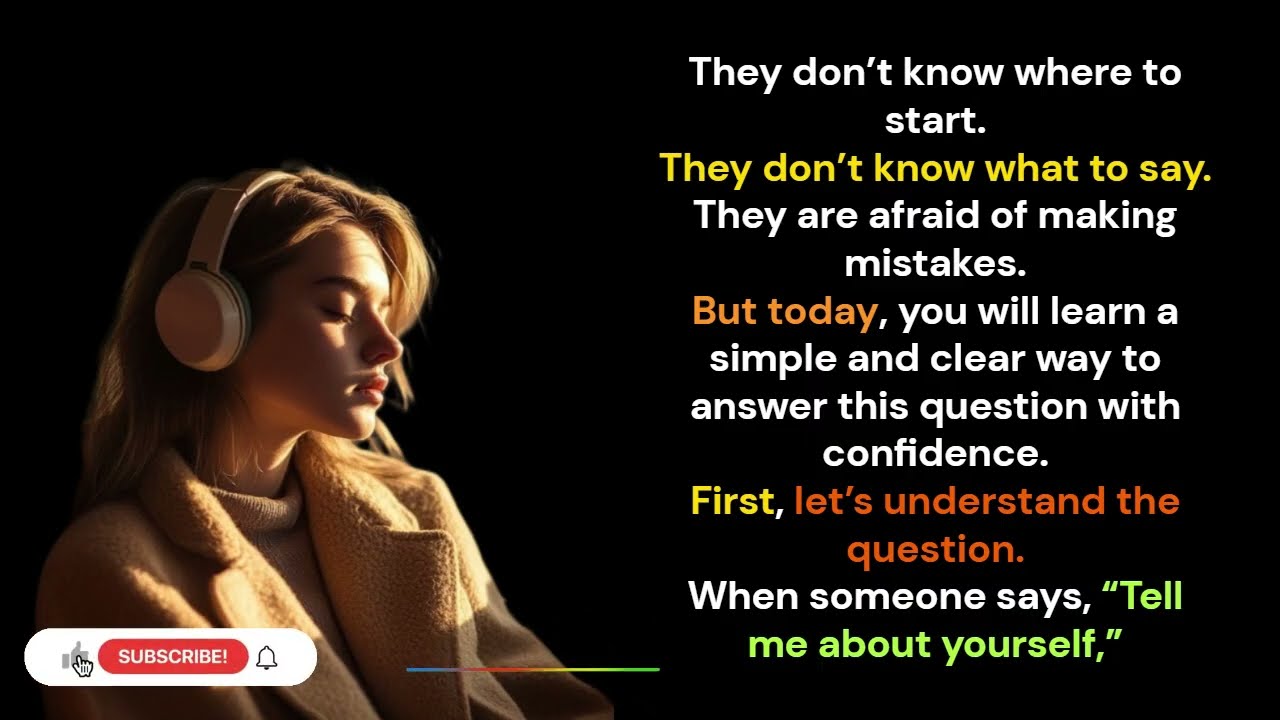 Slow English Podcast For Learners. The Best Way To Answer '' Tell me about yourself in English'' 007