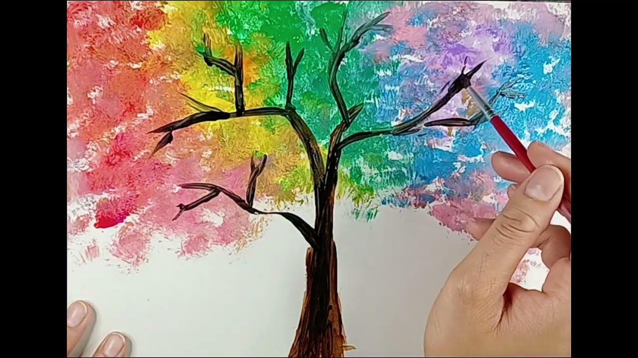 Whimsical Rainbow Tree | Easy Acrylic Painting Technique