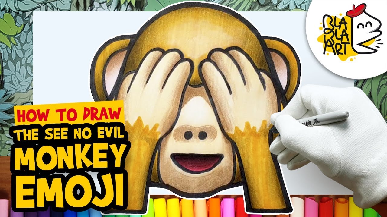 HOW TO DRAW THE SEE NO EVIL MONKEY EMOJI | Three Wise Monkeys Easy Drawing | BLABLA ART
