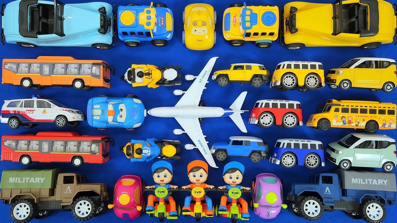 Super Toy Car Collection 🚓 Army Truck, FJ Cruiser, EV Cars, Airplane & Baby Bus for Kids