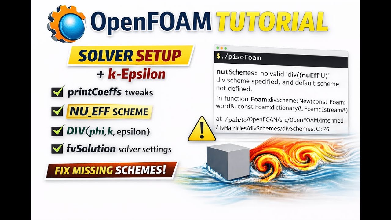 OpenFOAM Tutorial ( Chap 5 - Section 4): Run pisoFoam for k-&epsilon;: fvSchemes/fvSolution + Time Scheme