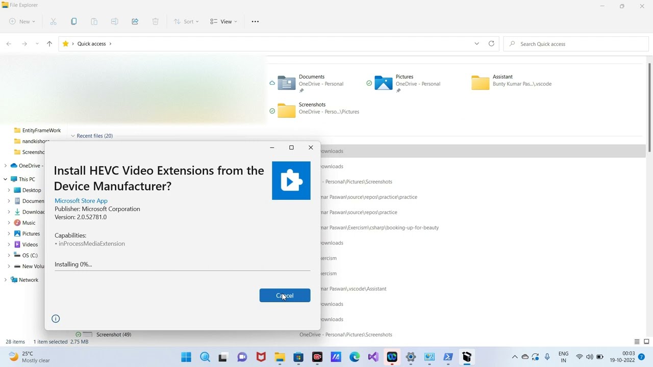 how to uninstall HEVC extension In windows 11