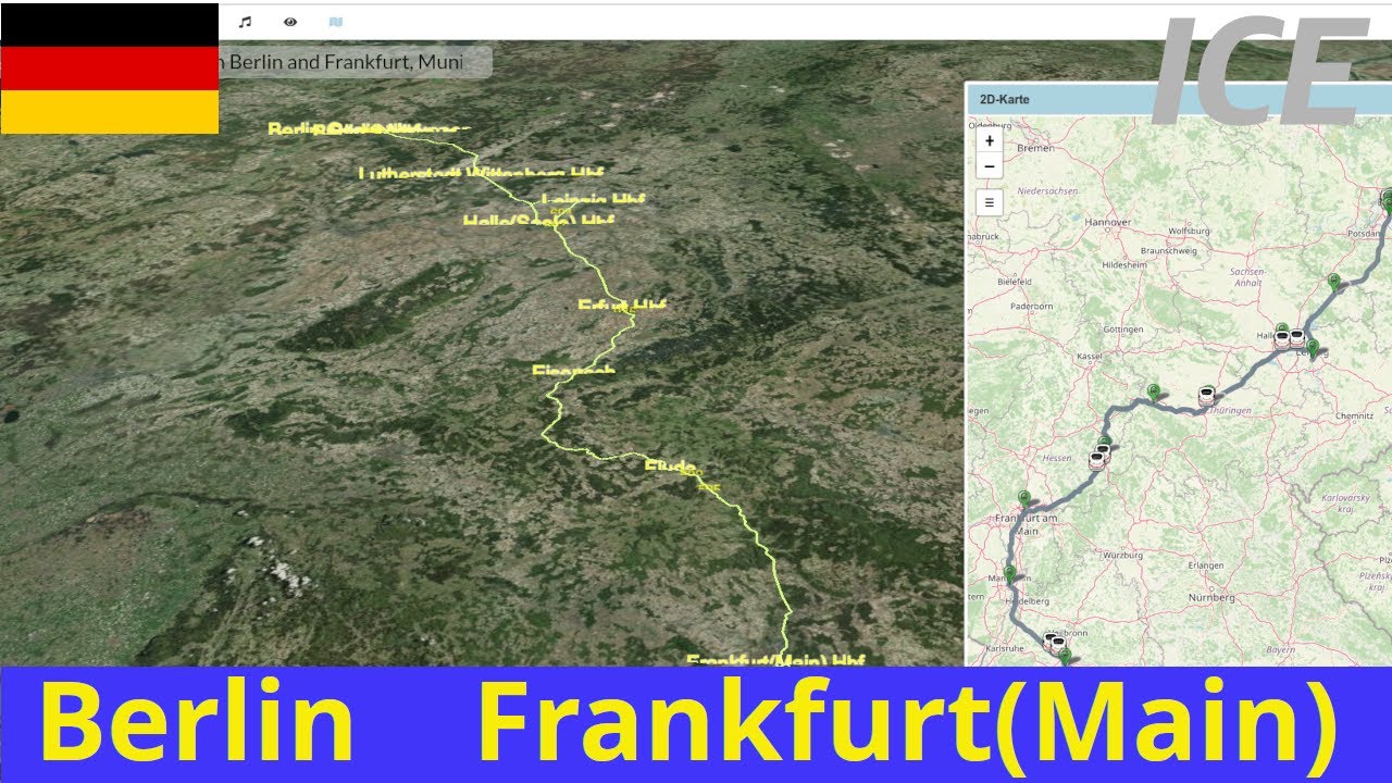 Simulate ICE train journey from Berlin to Frankfurt(Main) with real maps and relaxing music.