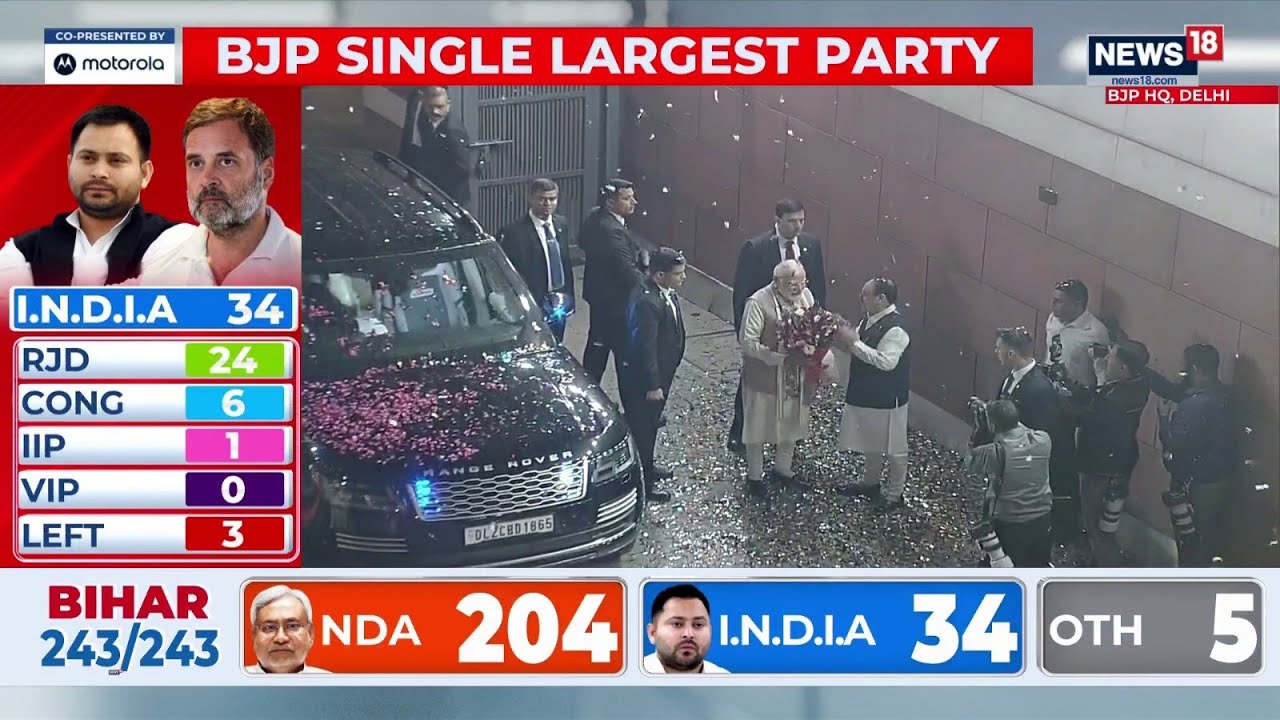 PM Narendra Modi Arrives At Delhi BJP Headquarters | Bihar Elections Result | NDA Win | News18