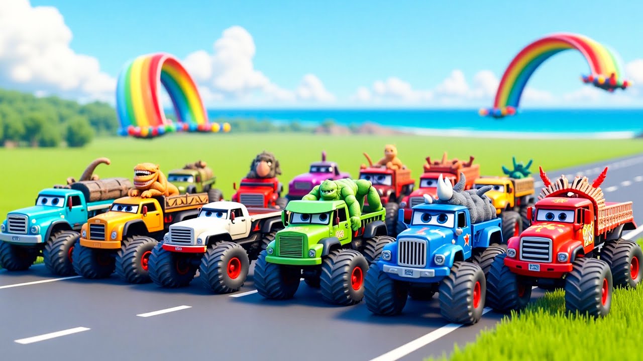 33 Monster Trucks Epic Race, Monster Jam Racing - Long Slide Game Tracks | BeamNG FLY007 #6