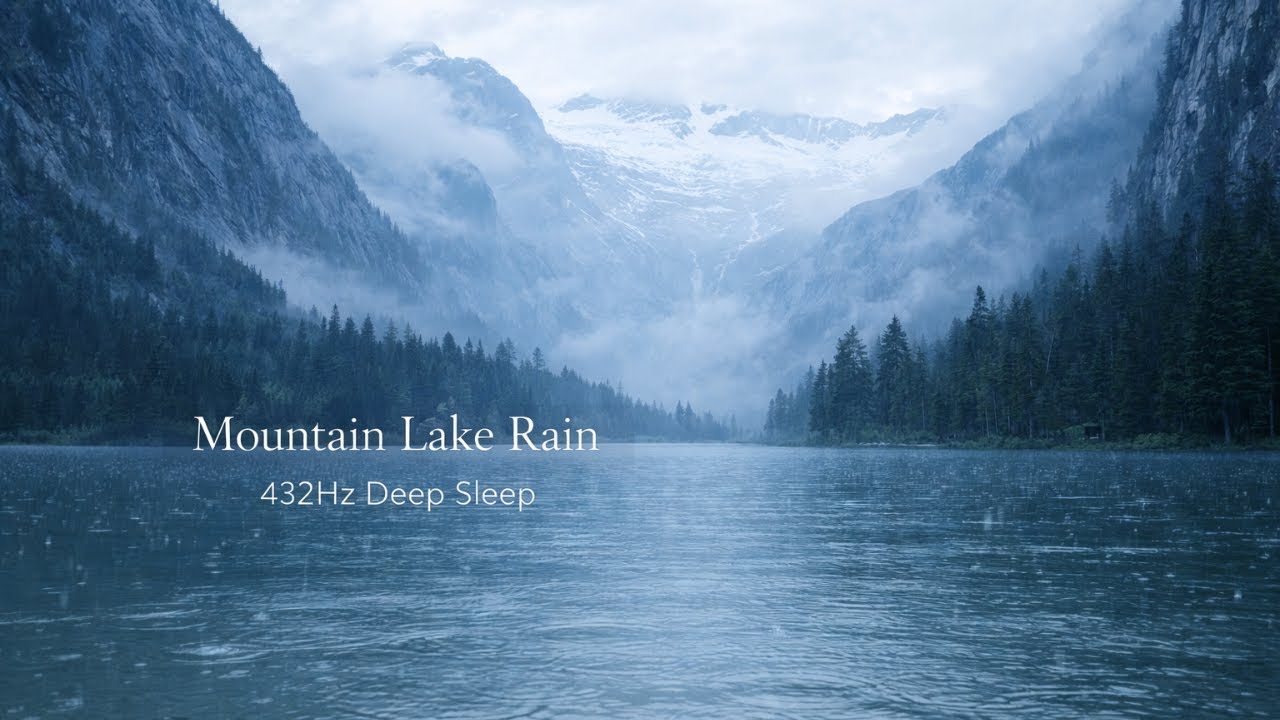 Mountain Lake Rain Ambience – Cloudy Peaks & Distant Thunder | 432Hz Deep Sleep