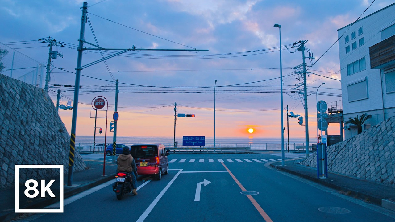 Japan Coastal Sunset Drive 🌅 to Yokohama Night / 8K 60fps HDR / Relaxing Piano + Car Ambience