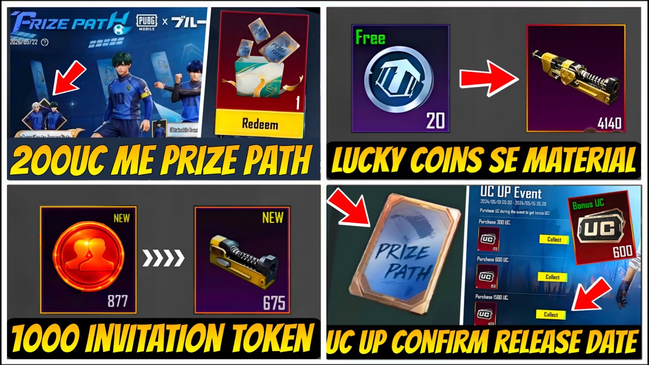 🔥Unlock 200 UC Prize Path Trick | Lucky coins se material/Unlimited Invitation Token | Uc Up Event