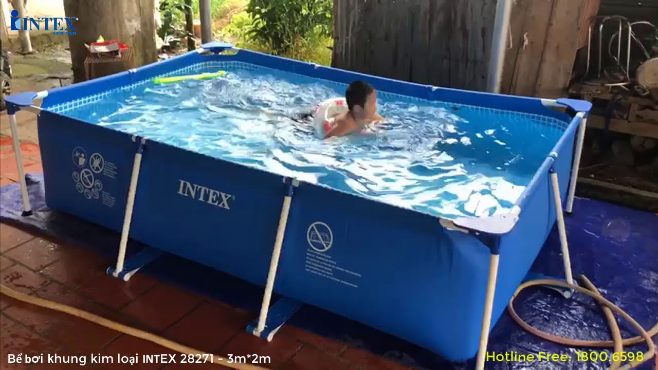 REVIEW bể bơi khung kim loại INTEX 3mx2m cho b&eacute; tập bơi tại nh&agrave;