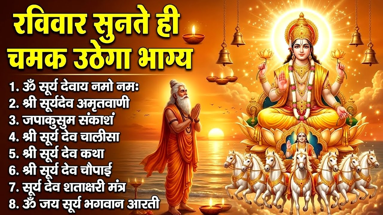 रविवार भक्ति भजन : जपाकुसुम संकाशं, ॐ सूर्य देवाय नमो नमः, सूर्यदेव अमृतवाणी, सूर्य चालीसा व आरती