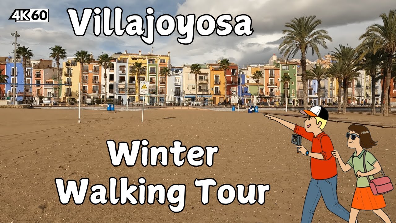 Winter walking tour though a chilly Villajoyosa (old town and downtown)