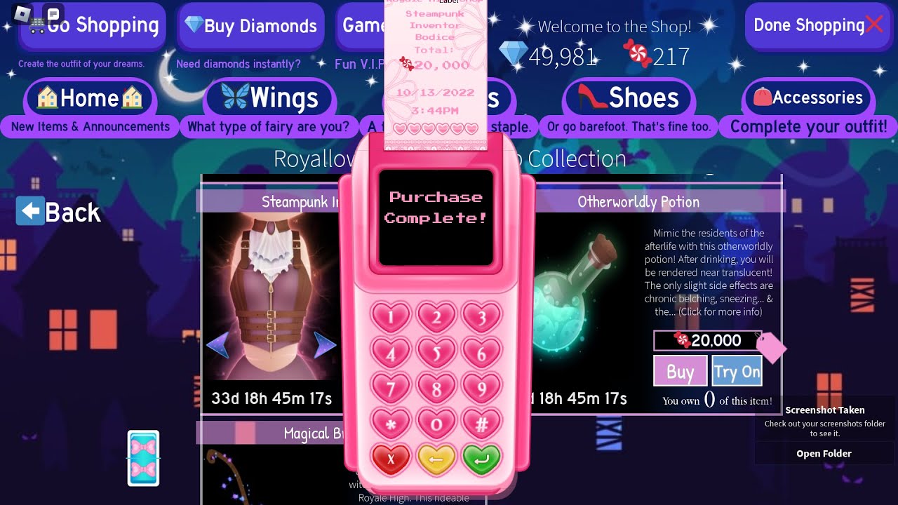 Buying the Steampunk set in Royale High