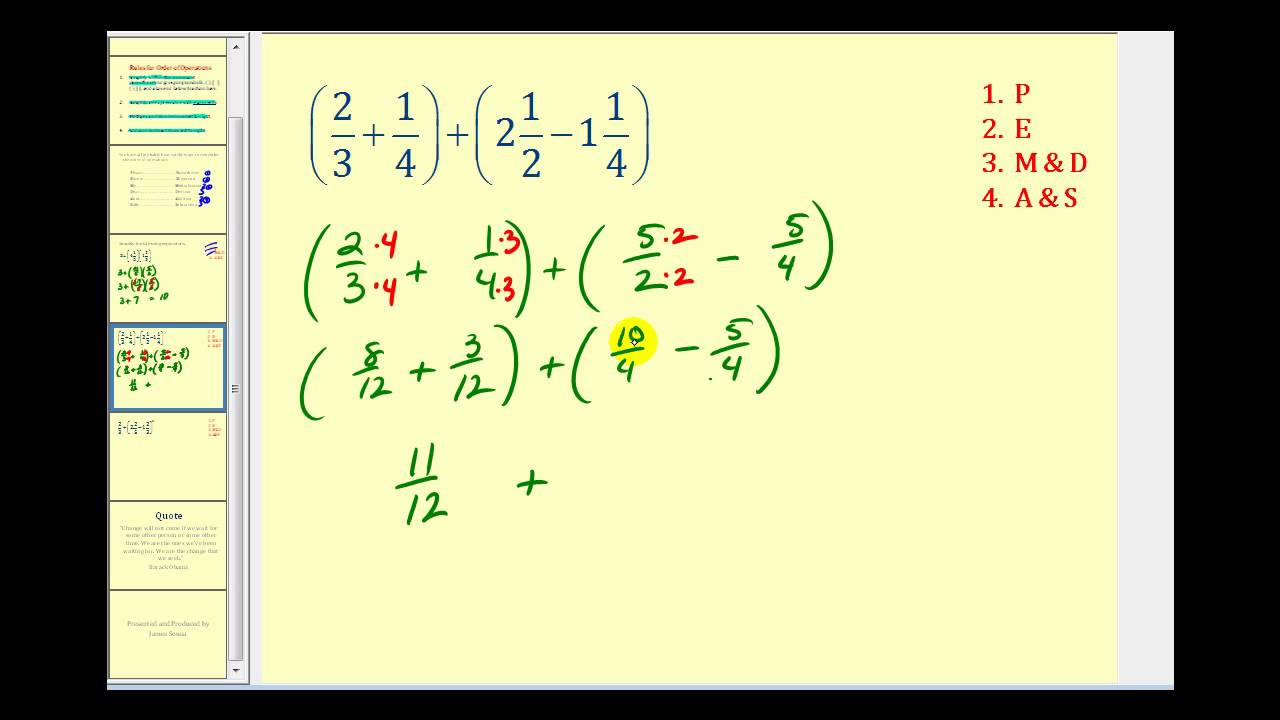 Order of Operations Involving Mixed Numbers