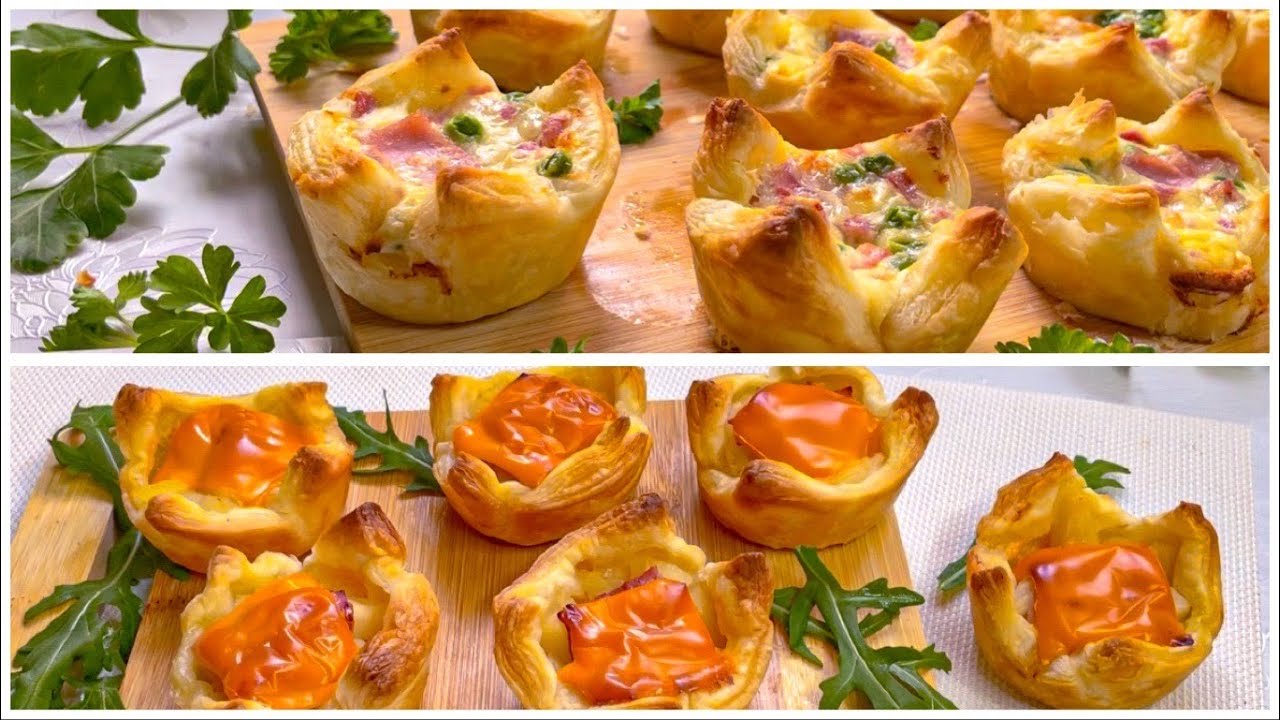 Leckere Blätterteig Muffins mit Schinken und Käse oder Hawaii Art, schnell, einfach und köstlich!