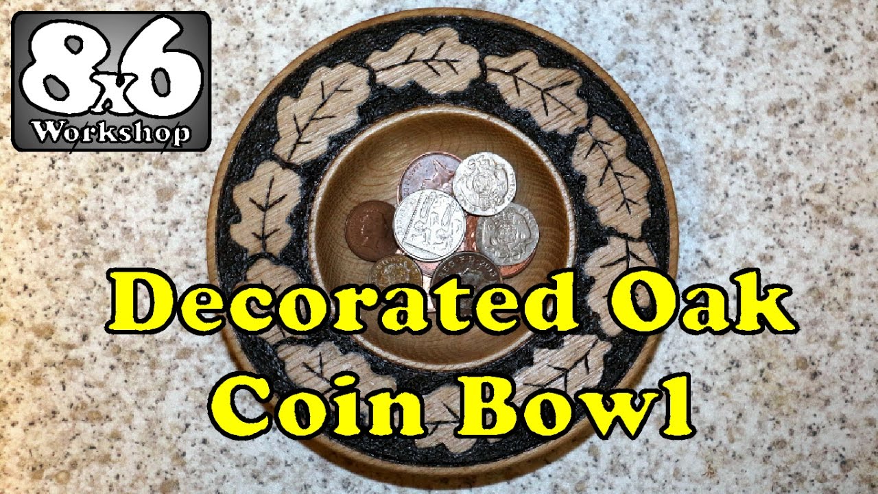 Decorated Oak Coin Bowl with Pyrography and Woodturning