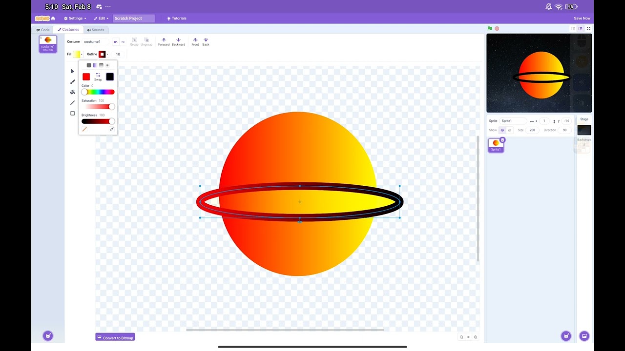 how to make (rainbow) planet in scratch