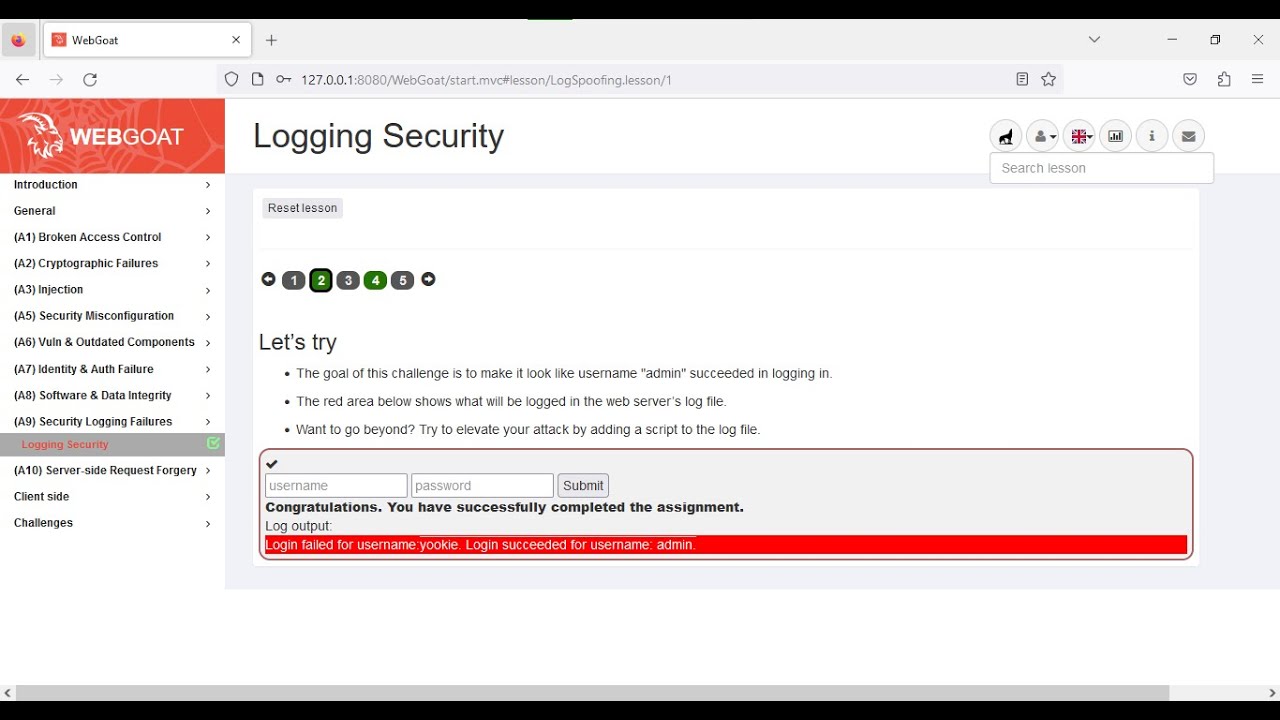 WebGoat 2023 - A9 - Logging Security - Assignment 2 & 4