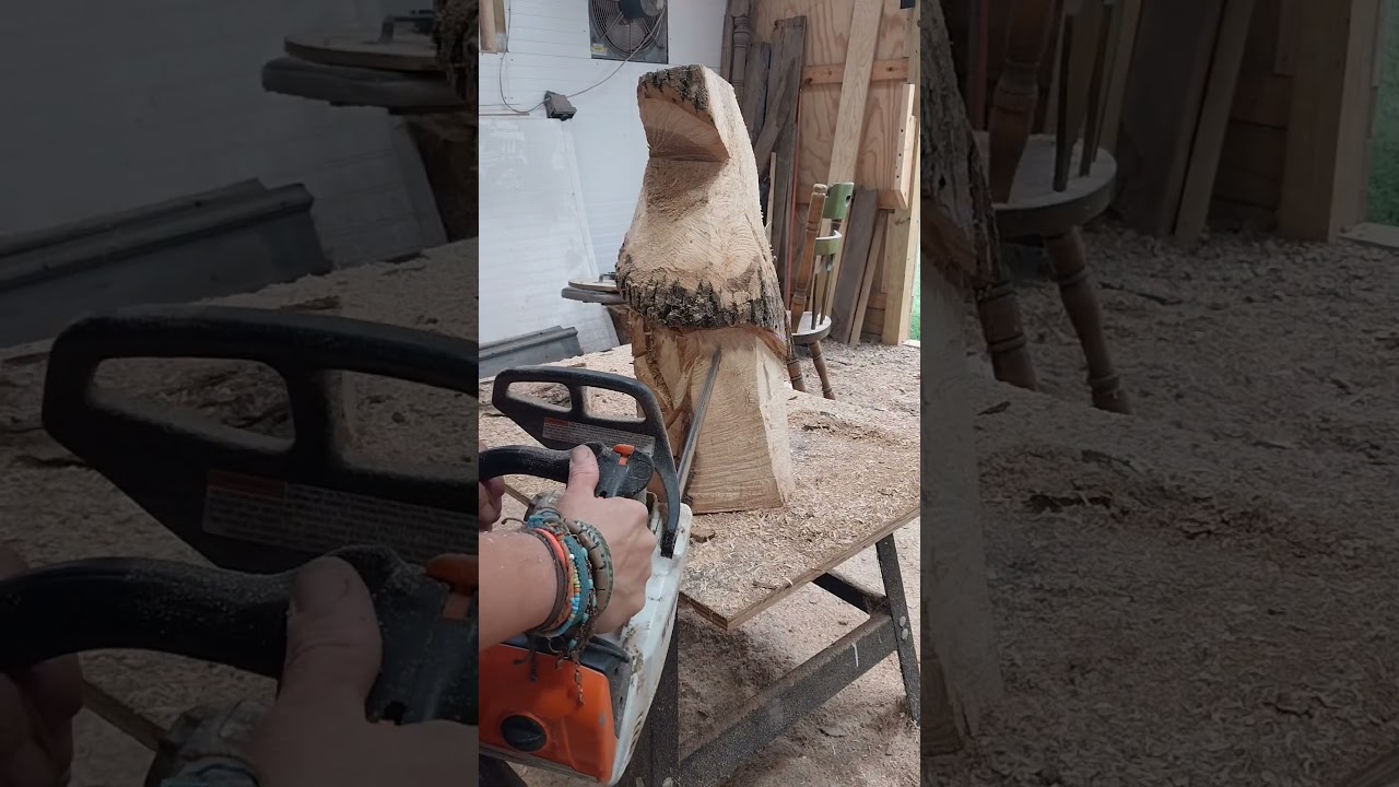 Carving cute gnome number two.  #chainsawcarving #gnomes #carving #wizard #artwork